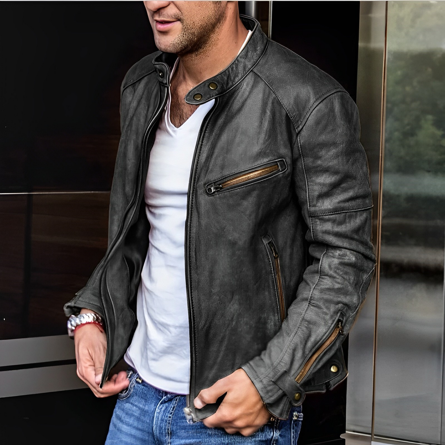 Men's elegant leather jacket - Keegan